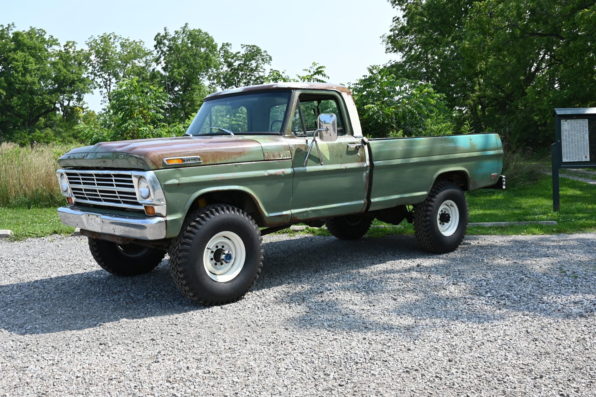 1969 Ford F-Series 1967-1972 zu verkaufen – Grün-weißer 4x4-Pick-up mit 360ci-V8