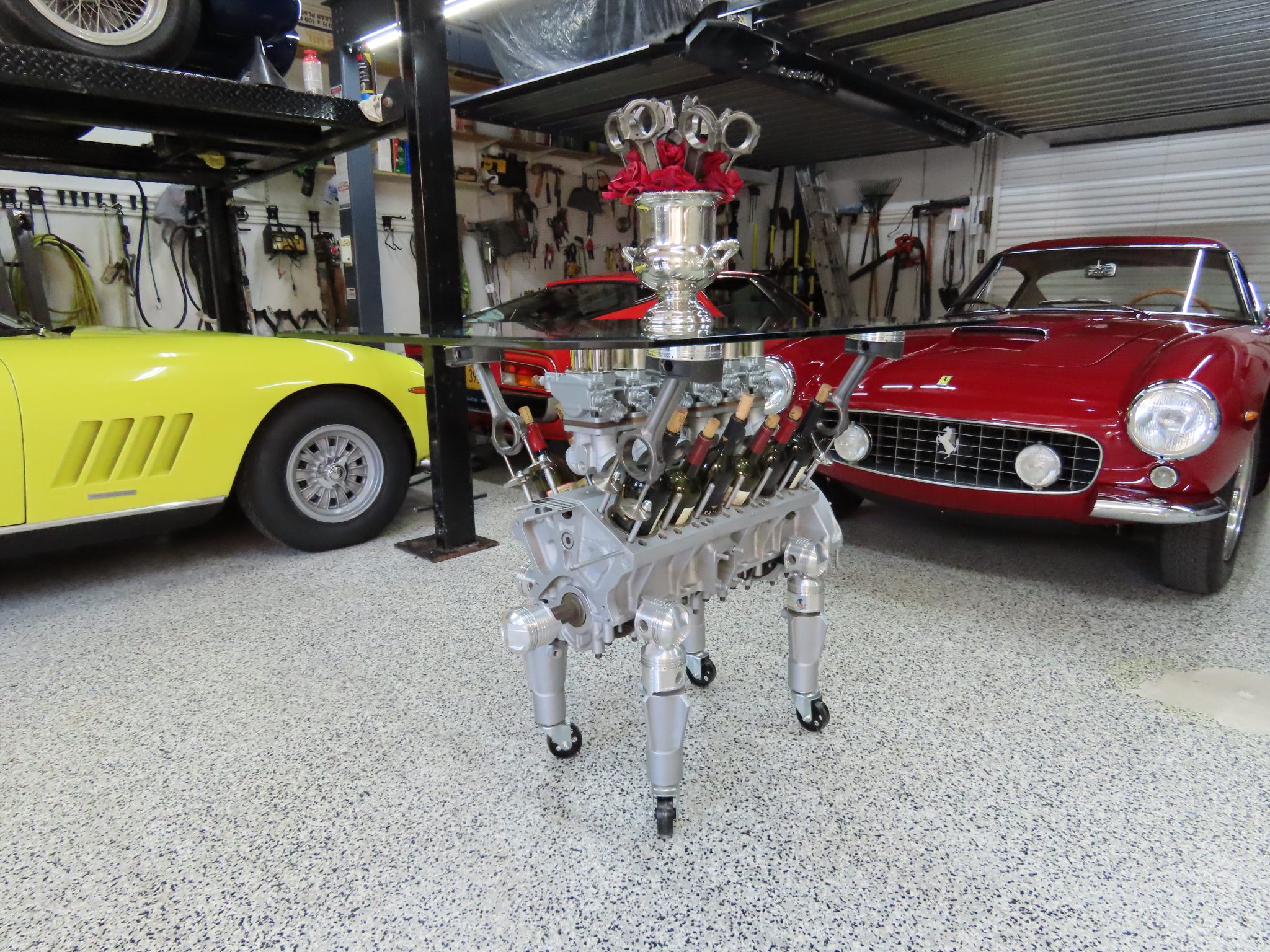 Ferrari Colombo V12 Engine Table and Bar Stools