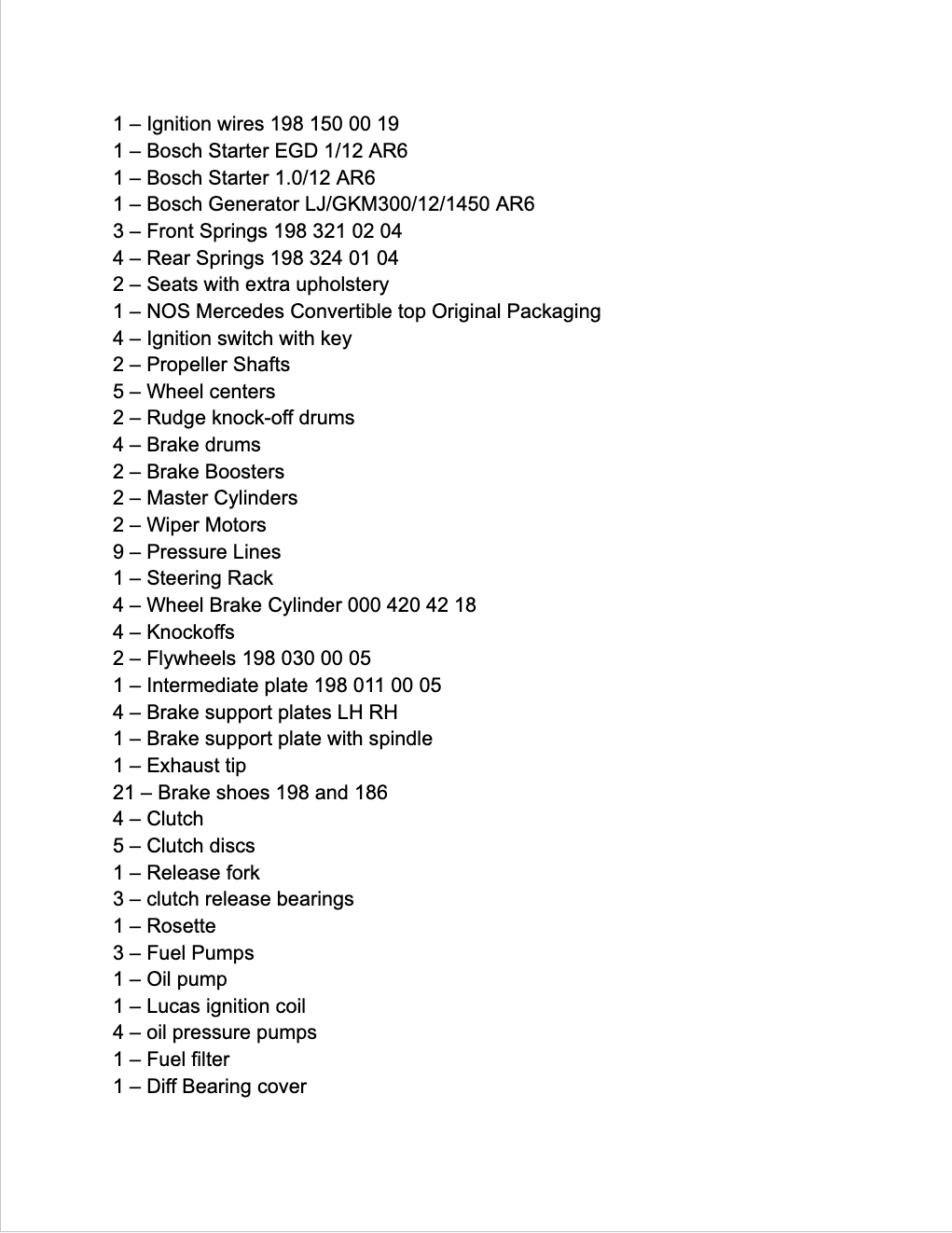 Collection of Mercedes-Benz 300SL Parts